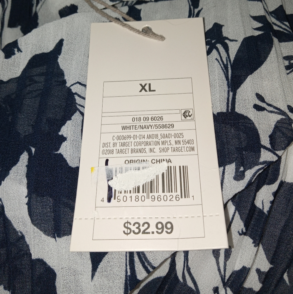 A New Day White Navy Floral Pleated Sleeveless Belted Dress‎ NWT XL! - Picture 3 of 3